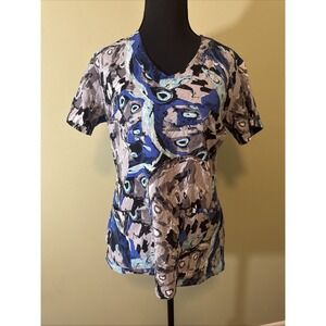 Grey's Anatomy Scrub Top Size Small Two Pockets V-Neck Blue White Black